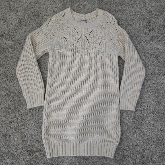 Women's Cream Knit Sweater Dress M Chucky Cozy Soft Minimalist Winter Layering - Picture 6 of 11